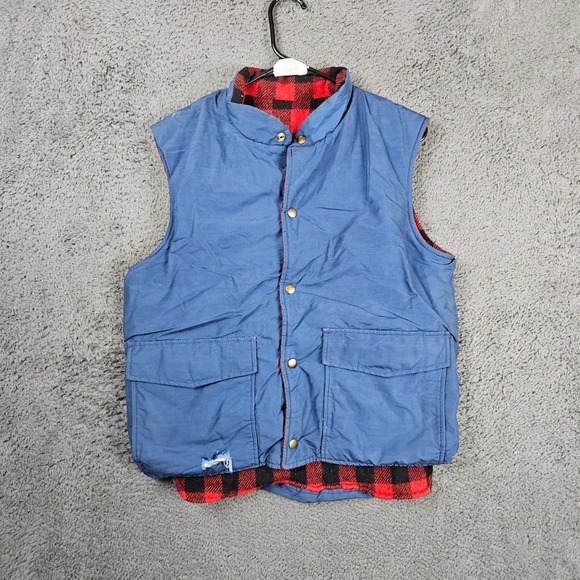 L.L. Bean Other - Vintage LL Bean Vest Mens Medium Navy Blue Red Buffalo‎ Plaid Wool 24B